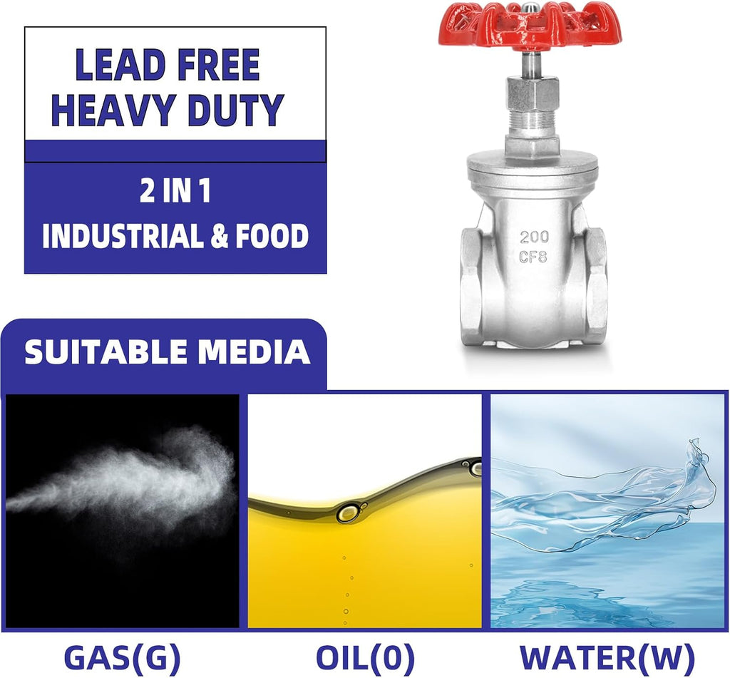 1" NPT Gate Valve, Heavy Duty, Stainless Steel, Female Thread, DN25