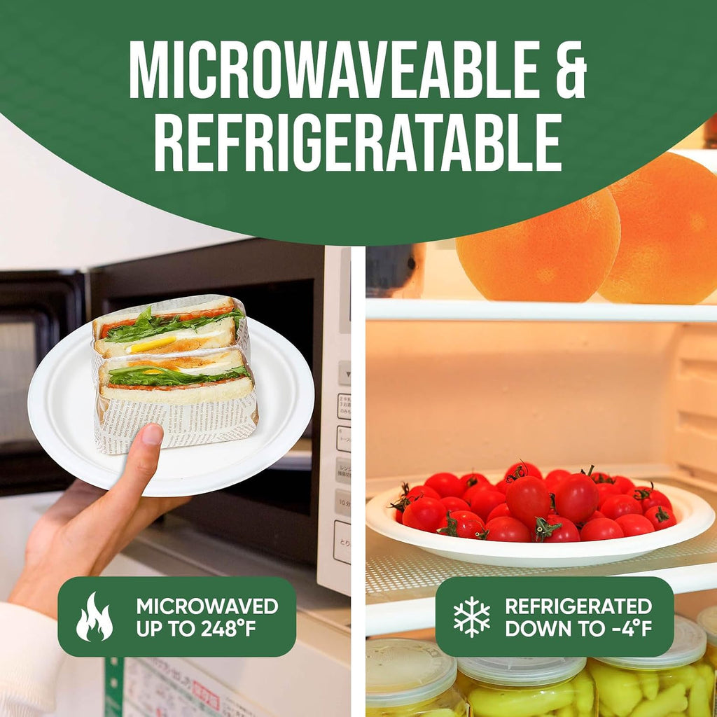 9 inch Paper Plate Heavy Duty Disposable,100% Compostable,100 Pack