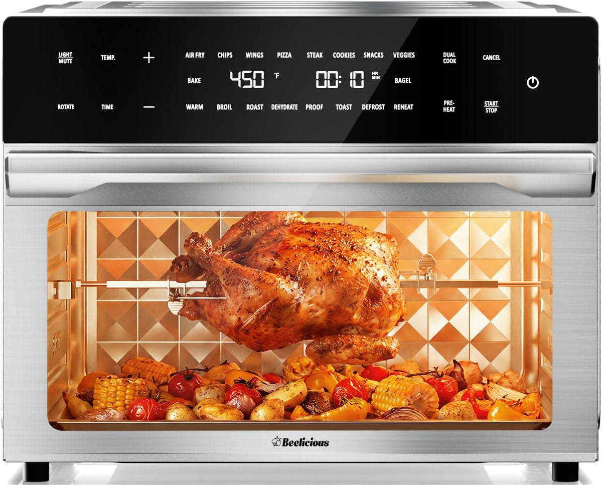 32QT Extra Large Air Fryer, 19-In-1 Air Fryer Toaster Oven Combo with Rotisserie and Dehydrator, Digital Convection