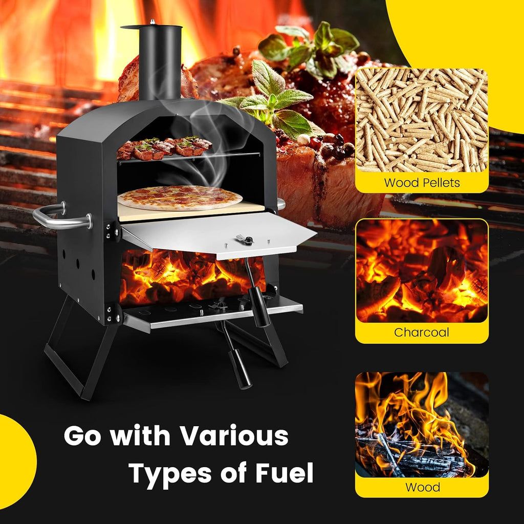 Outdoor Pizza Oven Wood Fired, 2-Layer Outside Pizza Maker