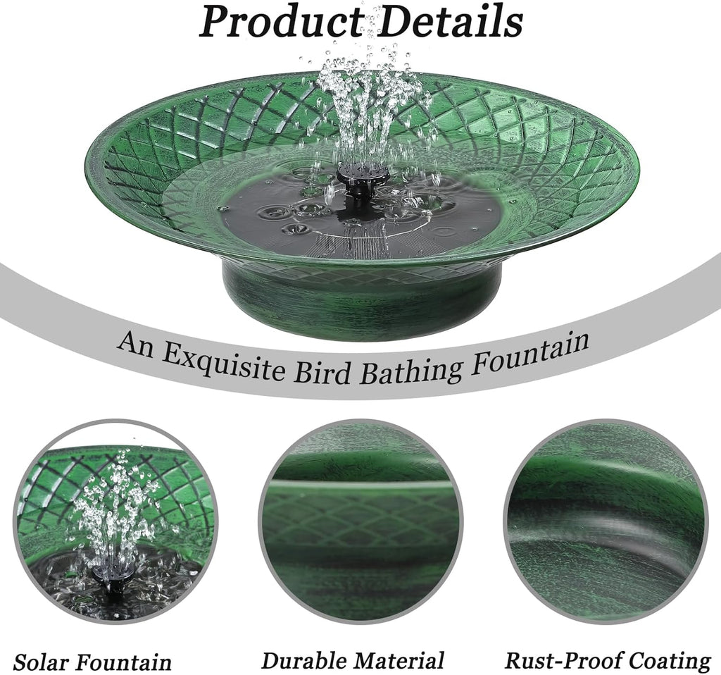 12.6" Bird Bath for Outside, Solar Bird Bath Fountains, Bird Bath Feeder
