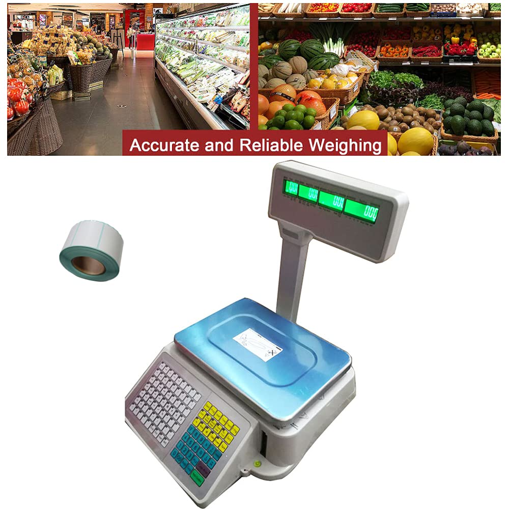 Digital Price Label Printing Scale, with 400 Sheets Thermal Label, Four-Window with Vertical Pole, Double-Sided LCD