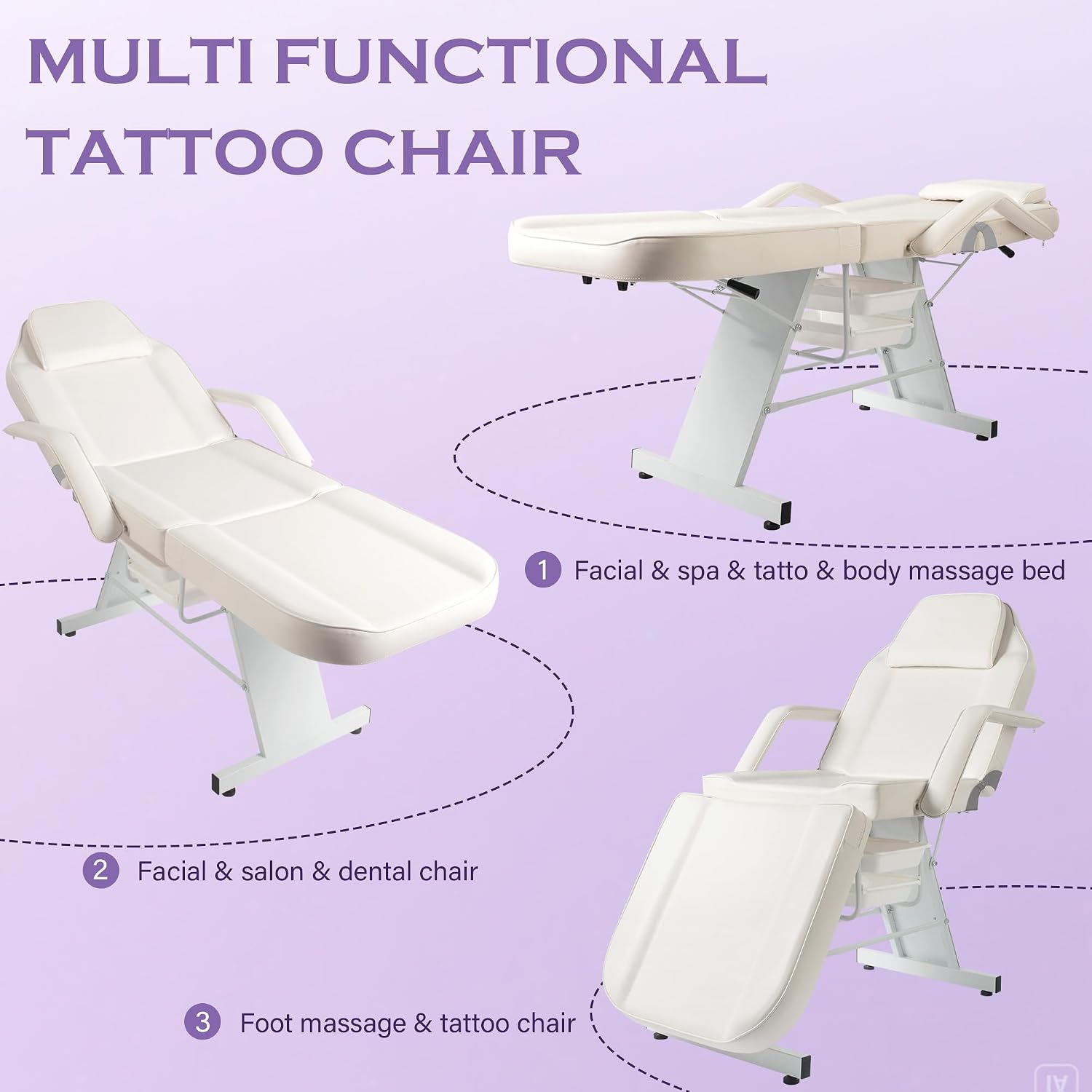 Esthetician Bed Tattoo Chair for Artists w/ 2Tray&Rolling Stool