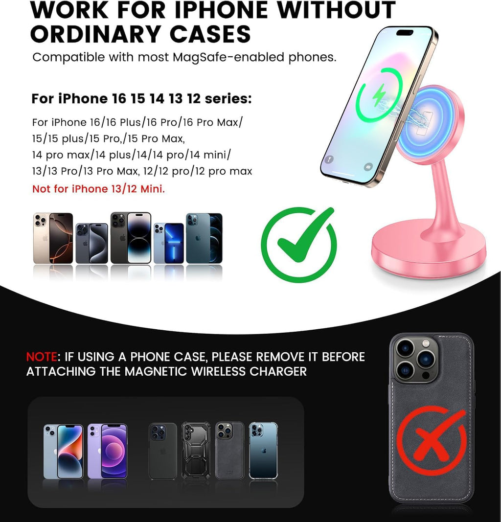 Magnetic Wireless Charger iPhone Stand, 15W Fast Mag-Safe Charger iPhone 17/17 Air/17 Pro/17 Pro Max 16/15/14/13/12