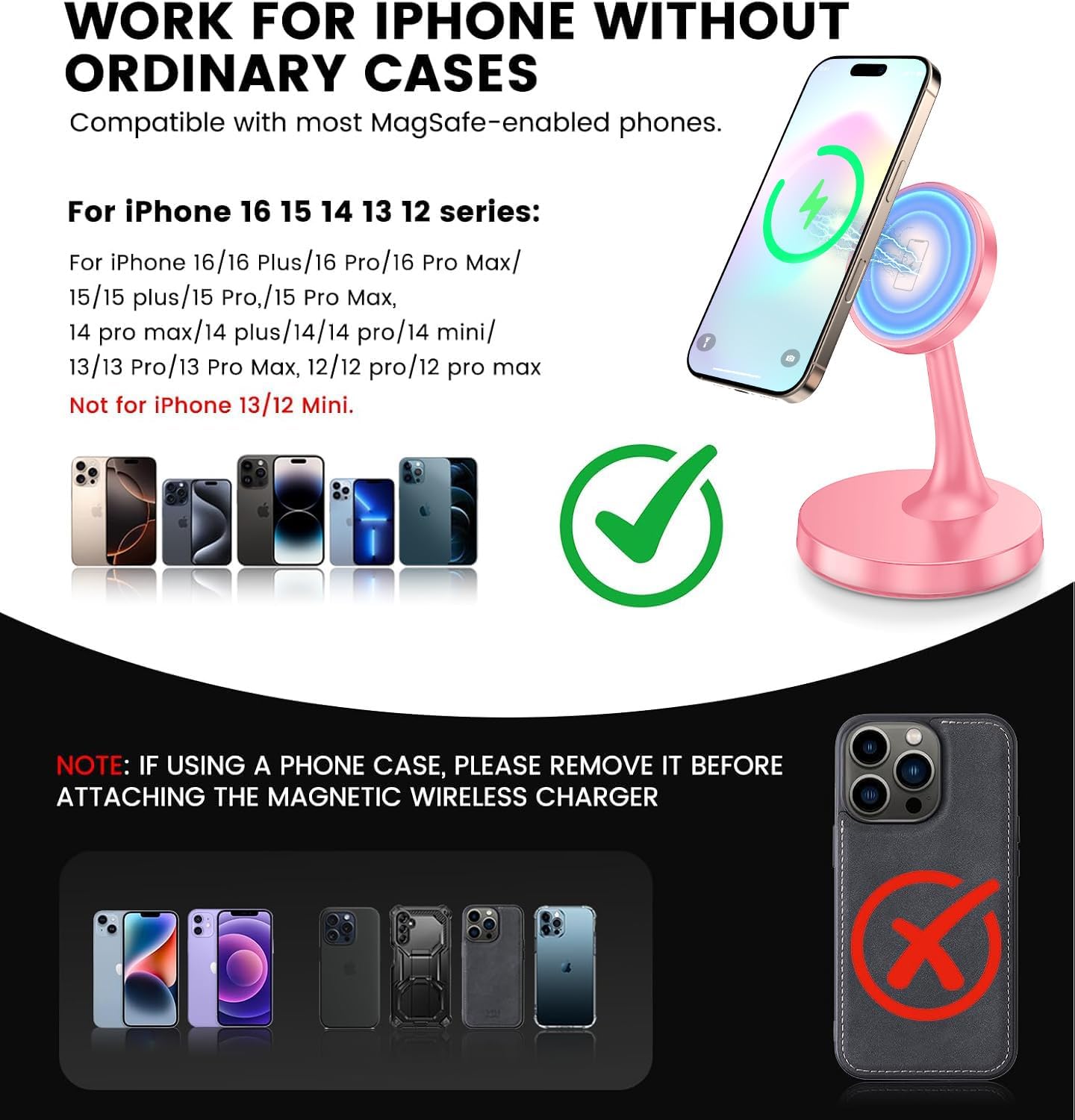 Magnetic Wireless Charger iPhone Stand, 15W Fast Mag-Safe Charger iPhone 17/17 Air/17 Pro/17 Pro Max 16/15/14/13/12