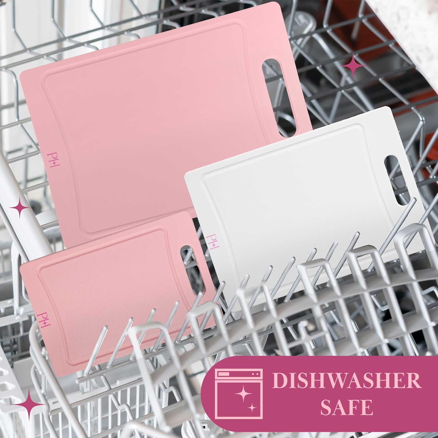 Cutting Boards for Kitchen, Reversible Dual Sided Plastic Cutting Board Set with Juice Grooves, Easy Grip Handle