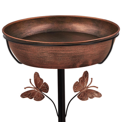 Metal Bird Bath Feeder for Outside – 3.14’’ Deep Birdbaths Bowl with Stable Stake & Upgraded 5-Pronged Base, 13’’ Dia
