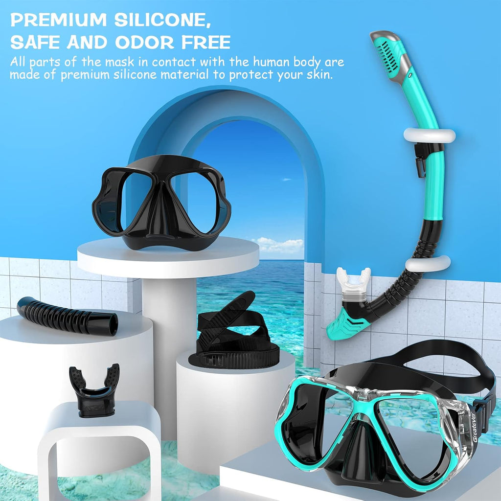 Snorkeling Gear for Adults Kids, Dry Snorkel Mask Set Anti-Fog | Panoramic Wide View Leak-proof, Swim Diving Mask