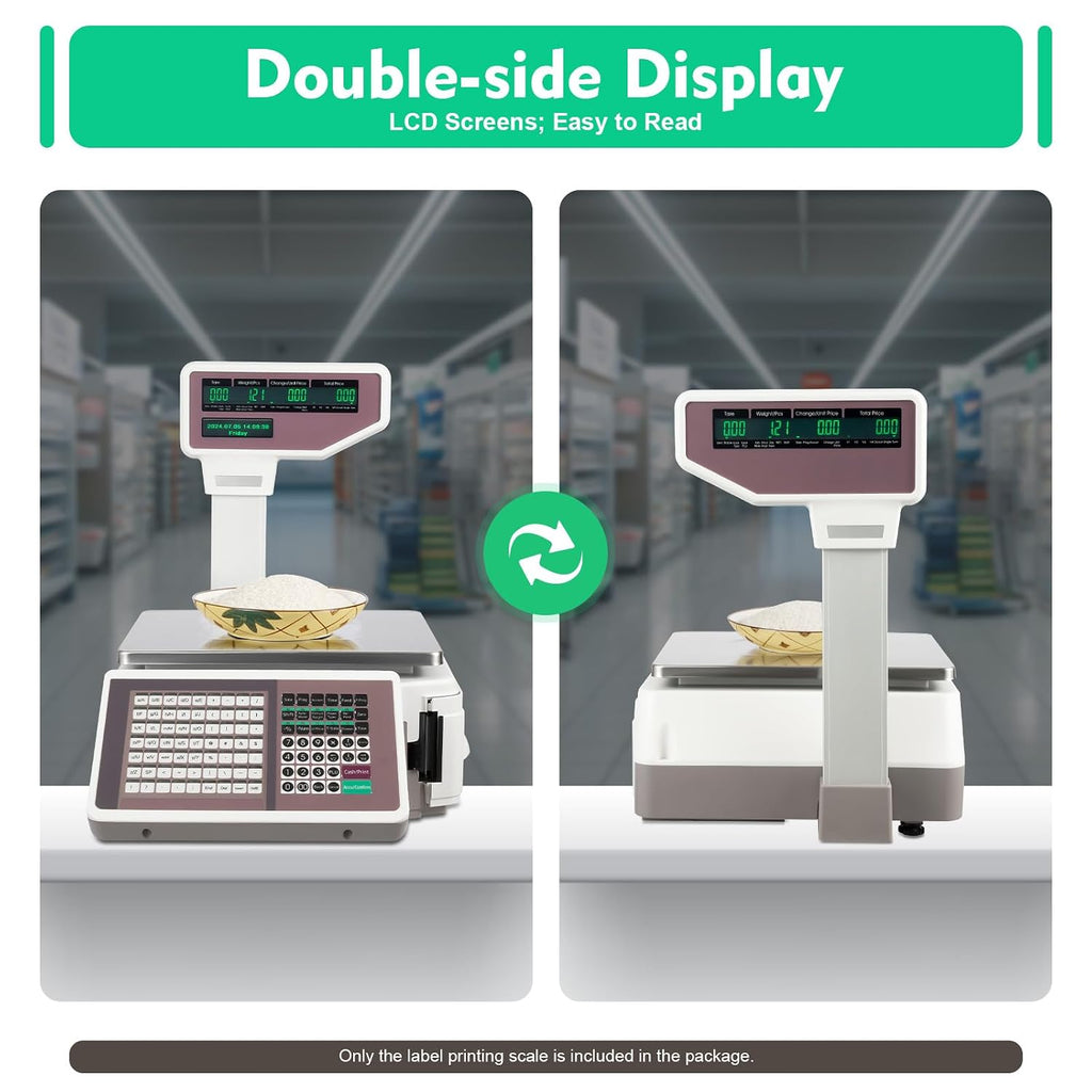 Label Printing Scale, 66lbsCommercial Electronic Price Computing Scale with Dual TD Thermal Label Printer LCD Digital