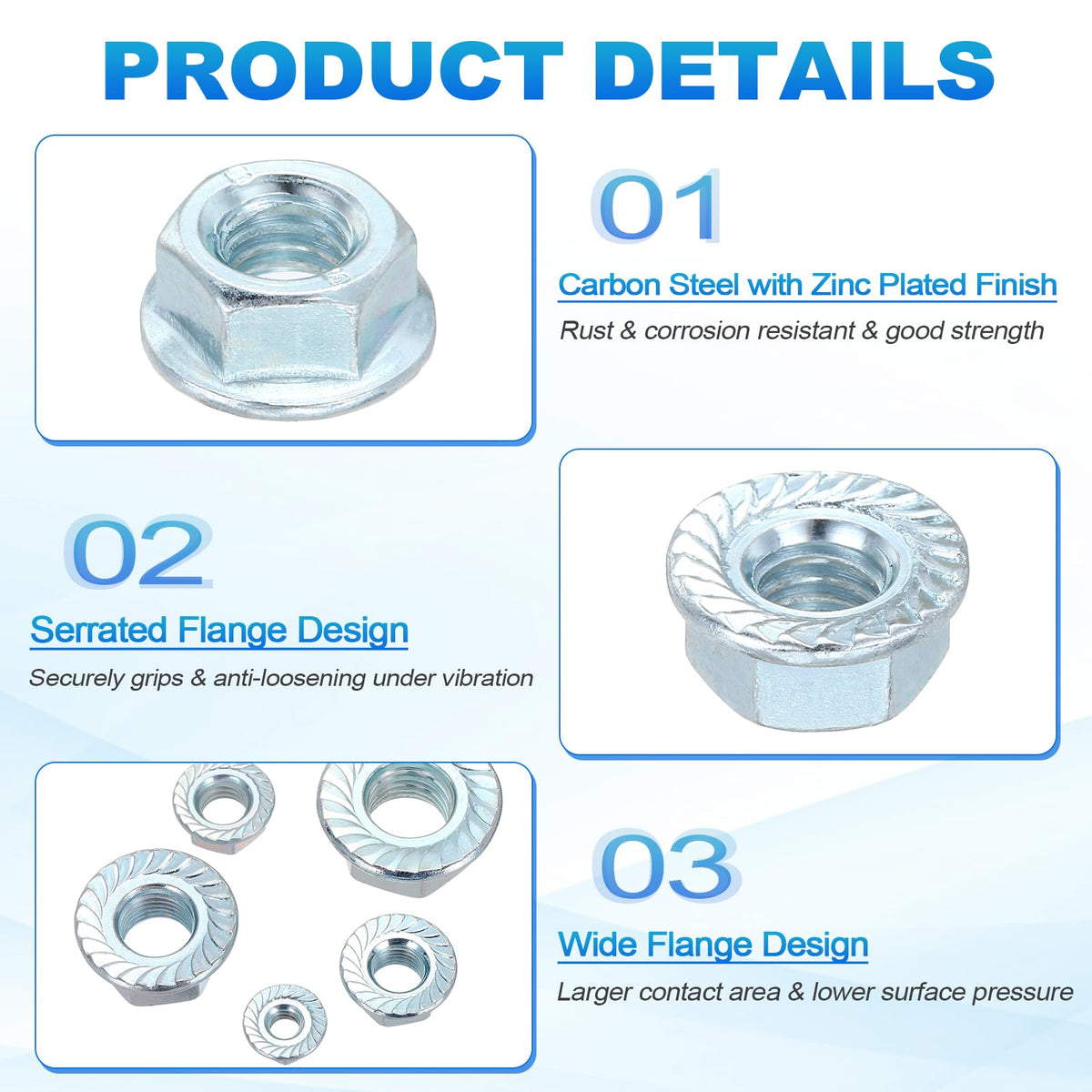 Kozelo 50Pcs Serrated Flange Hex Nuts M8-1.25 Coarse Carbon Steel