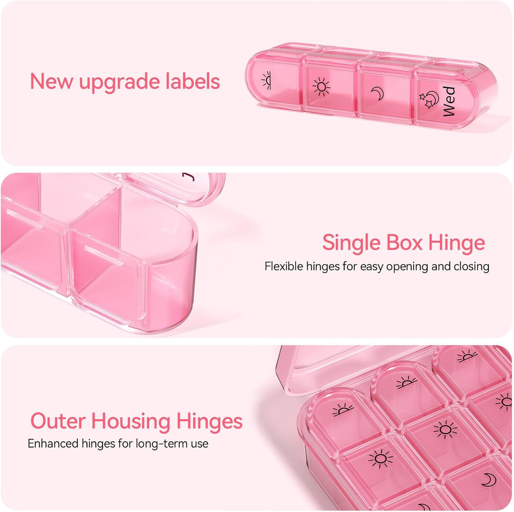 Pill Organizer 4 Times a Day, BPA Free Weekly Travel Pill Box，Daily Pill Case with 28 Compartments to Hold Medicine