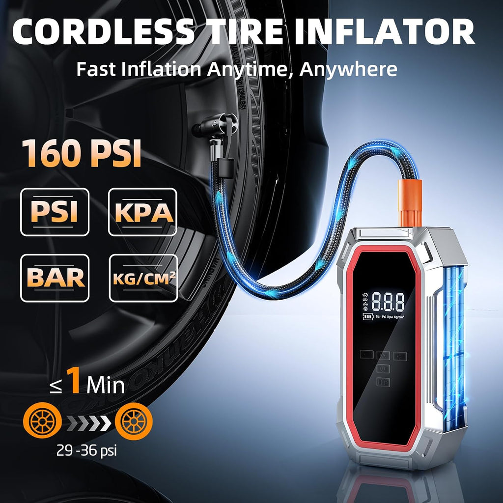 Jump Starter with Air Compressor, 5000A Peak Car Battery Jump Starter(9.0 Gas/8.0L Diesel), 160PSI 12V Jump Box Car