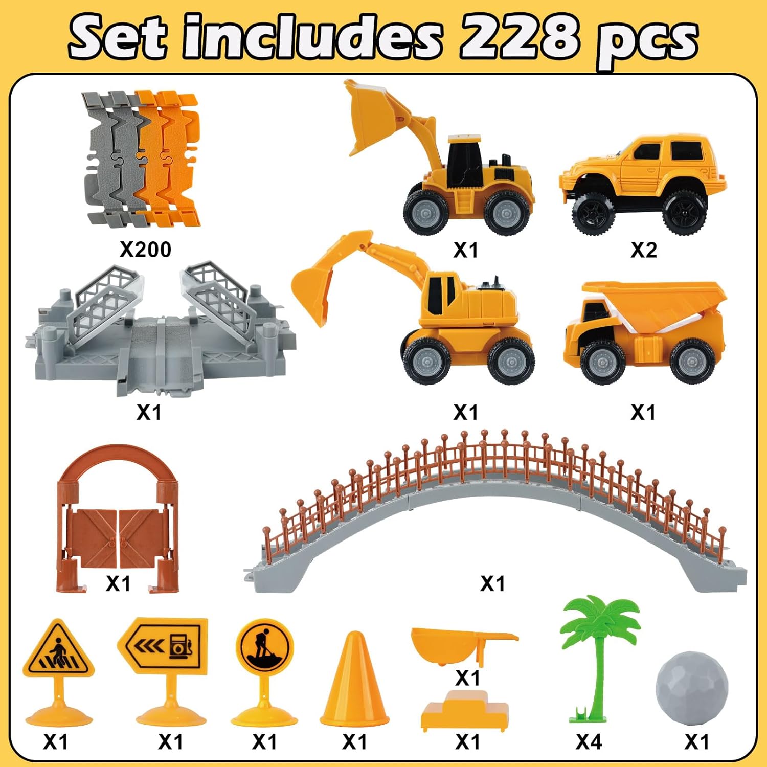 Construction Race Car Track Set for Kids - Flexible Engineering Toys with 2 Electric Cars, Birthday Gift for 3 4 5 6