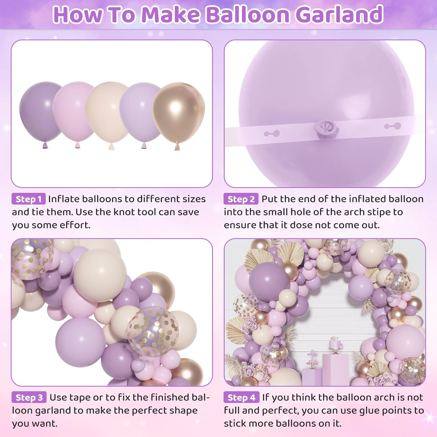 Dusty Purple Balloon Arch Garland Kit, Different Sizes 18 12 10 5Inch Purple Pink Lavender Sand Rose Gold Metal