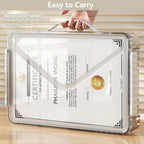Clear File Storage Box Portable Project Case with Handle Plastic Storage Container with Lid Stackable Flat Storage