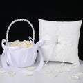 Wedding Flower Girl Basket and Ring Bearer Pillow Set 200 Ivory Rose Petal