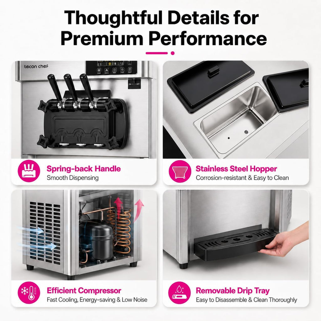 Commercial Ice Cream Machine, 3-Flavor Soft Serve Maker