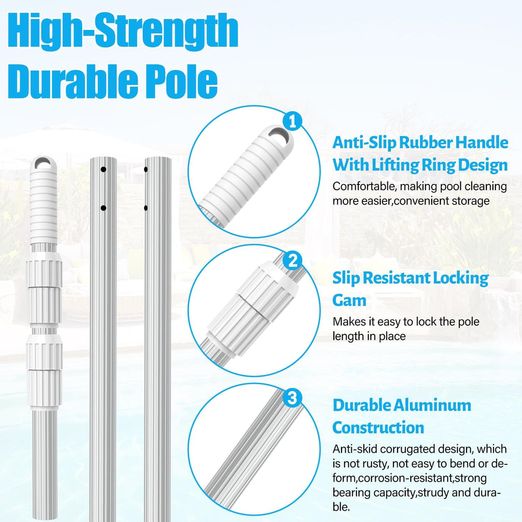 Professional 15 Foot Swimming Pool Pole Telescopic Aluminum Fits Pool Net Skimmer Rake Vacuum Head Brush Cleaning