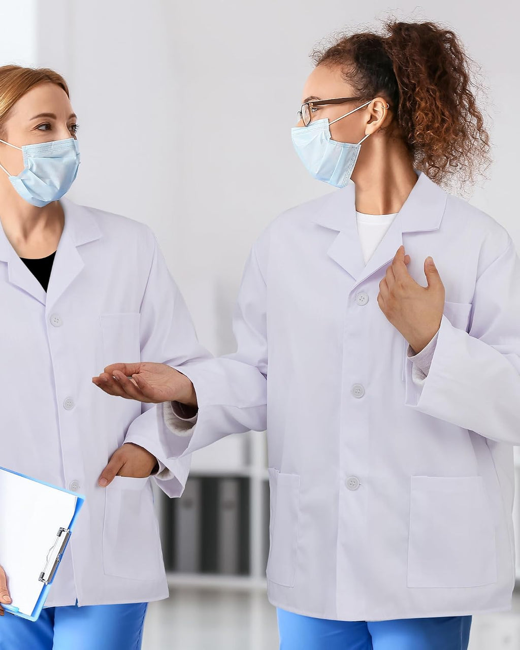6 Pcs Short Lab Coat Bulk for Women Men with 3 Pockets Unisex White Consultation Professional Coat for Nurse Doctor
