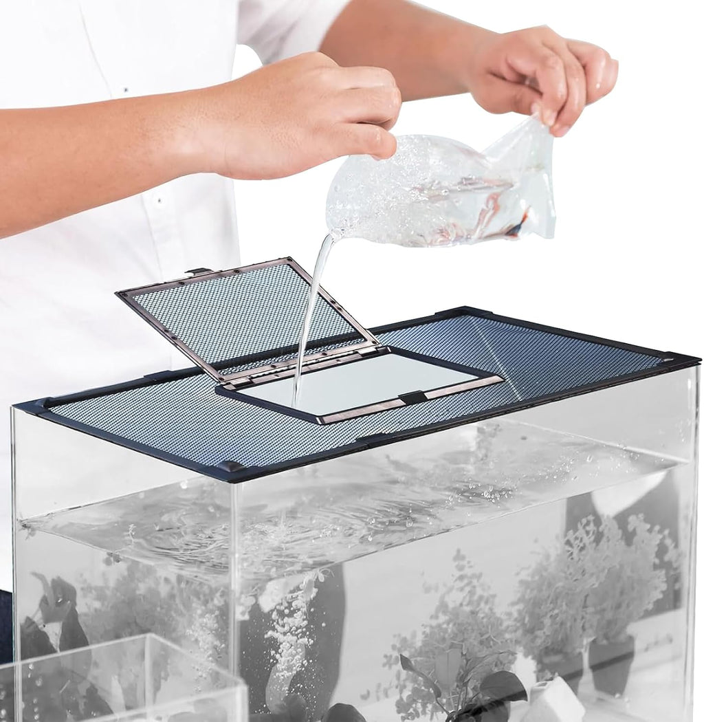 Fish Tank Lid Magnetic Aquarium Net Cover with Feeding Window 5-50 Gallon Aquarium Lid Anti-Jumping Net for Fish 11.8