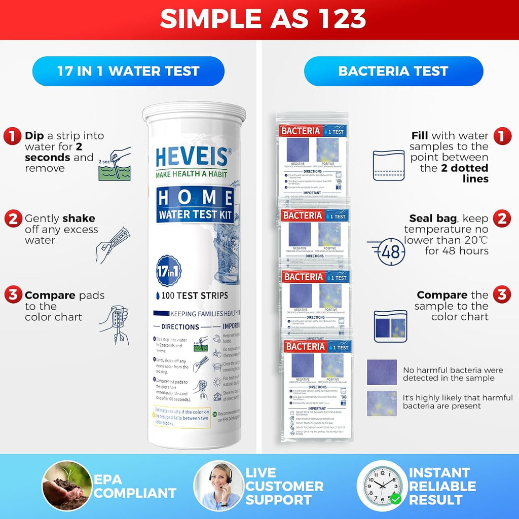 21-in-1 Home Drinking Water Testing Kit - 120 Strips + 4 Bacteria Tests - Tap and Well Water Test Kit, Easy to Test