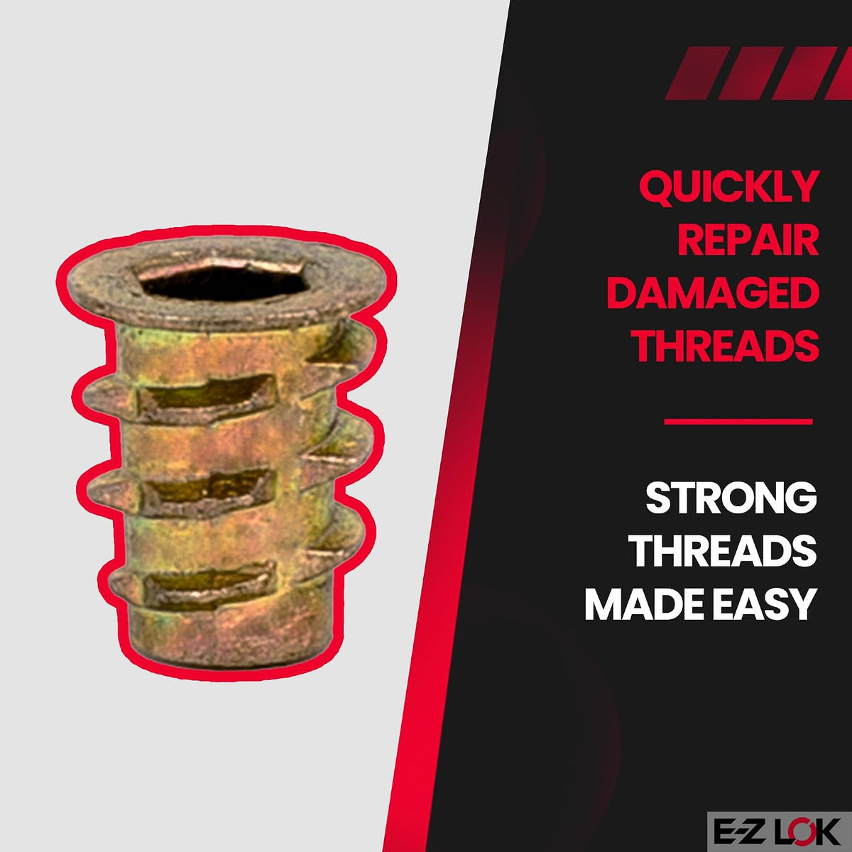E-Z LOK Hex Thread Insert for Soft Wood, Flanged, M4-0.7, 10mm, 50 ct