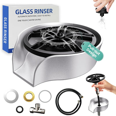 Glass Rinser for Kitchen Sink, High Pressure 360 Degree Rotating Spout Glass Rinser with Pull-out Spray Gun Design