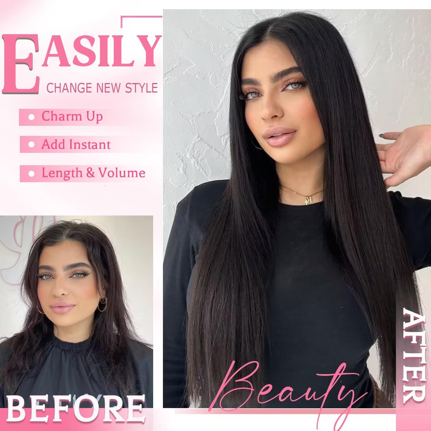 Clip in Hair Extensions Real Human Hair, 100g/3.6oz, Clip in 100% Brazilian Remy Human Hair Extension for Women