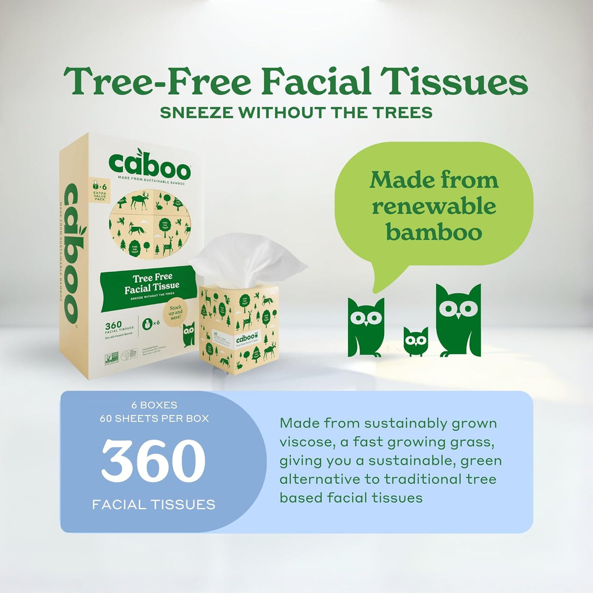 Tree Free Facial Tissues, 60 Tissues Per Box, 360 Total