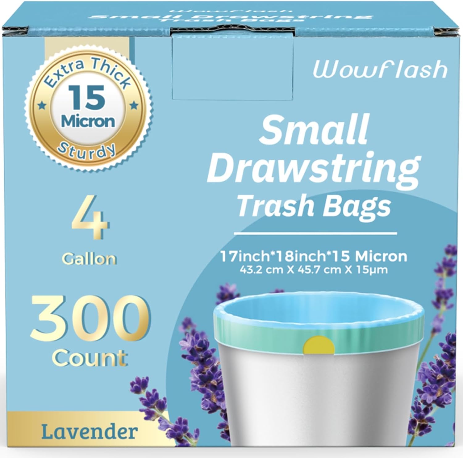 300 Count 15 Micron Extra Thick 4 Gallon Drawstring Small Trash Bags, Sturdy & Tear-Resistant Small Garbage Bags for