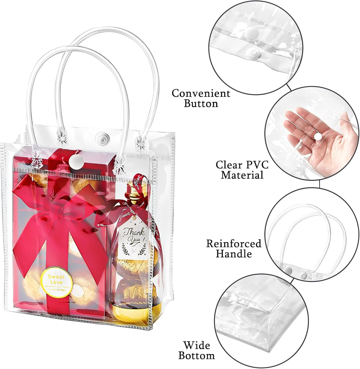 50 Pack 4.92" x 2.75" x 5.9" Clear Plastic Gift Bags with Handles