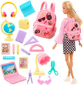 19 Pcs Girl Doll School Accessories Backpack Mini Desk Lamp Laptop Mini Globe Glasses and Headset for 11.5 Inch Doll