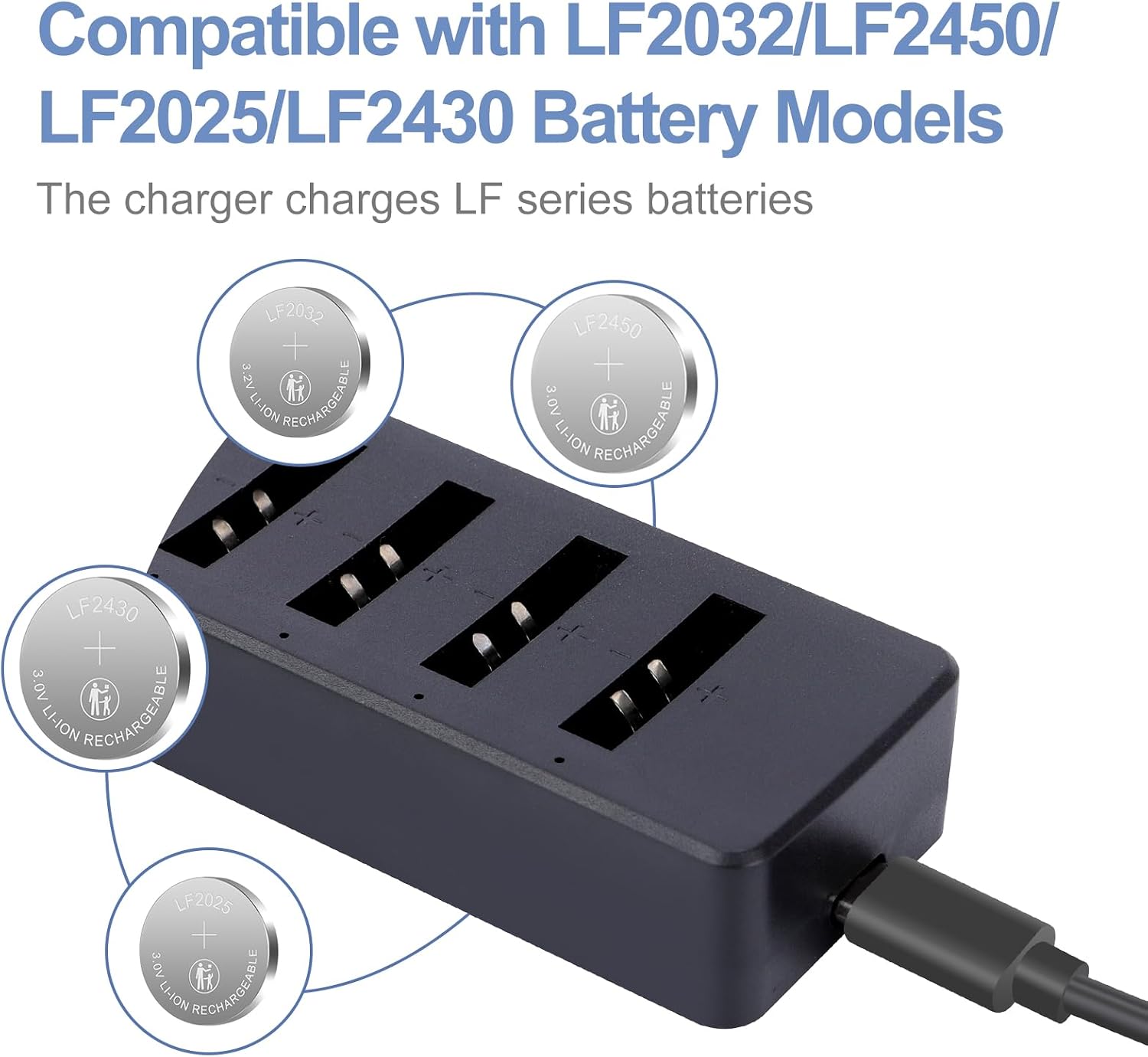 LF2025 Rechargeable Battery with Charger 3V Replacement CR2032 Batteries(5PCS)