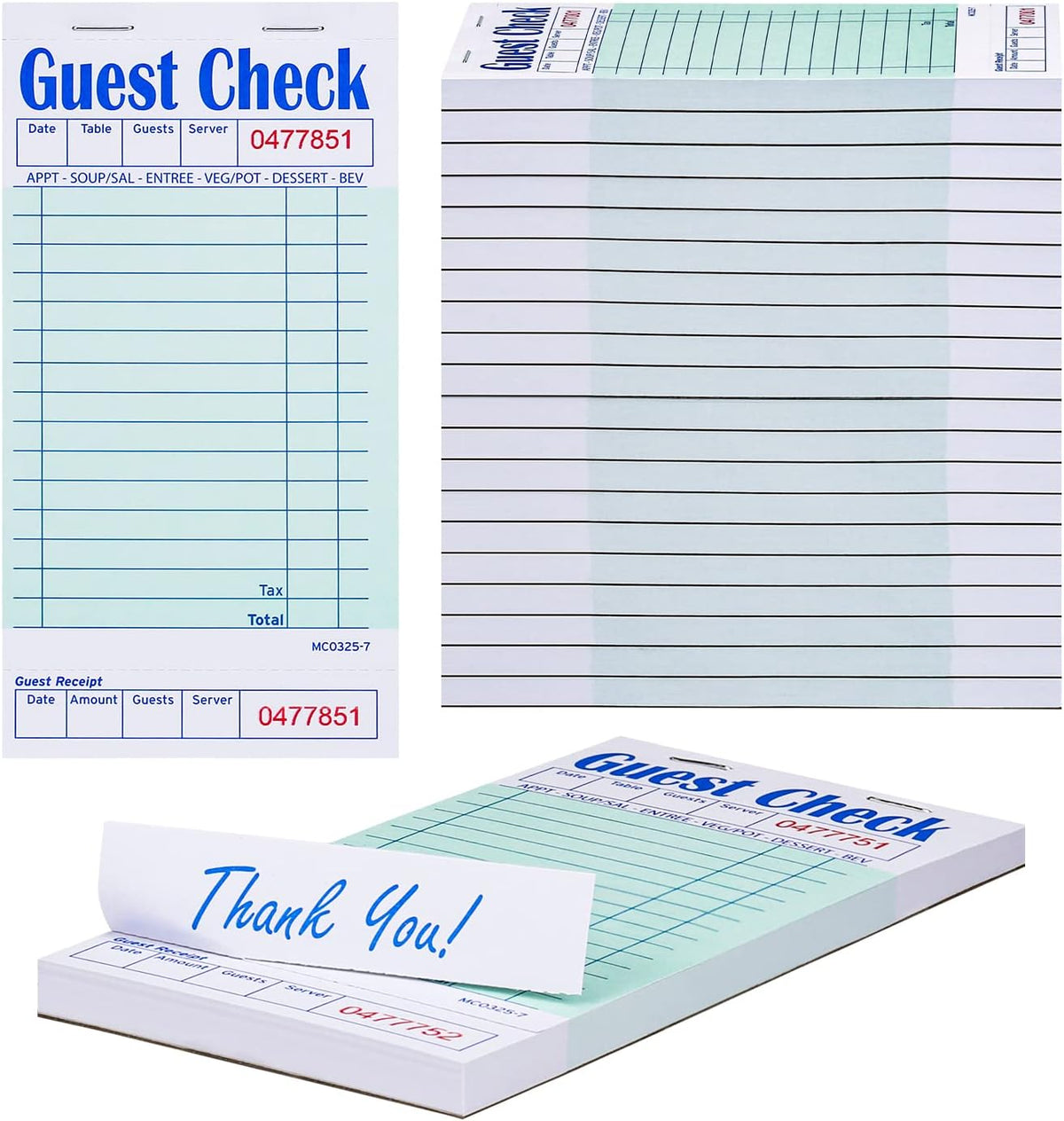 Guest Checks Server Note Pads 1000 Orders Waitress Notepad for Restaurants (20 Books)