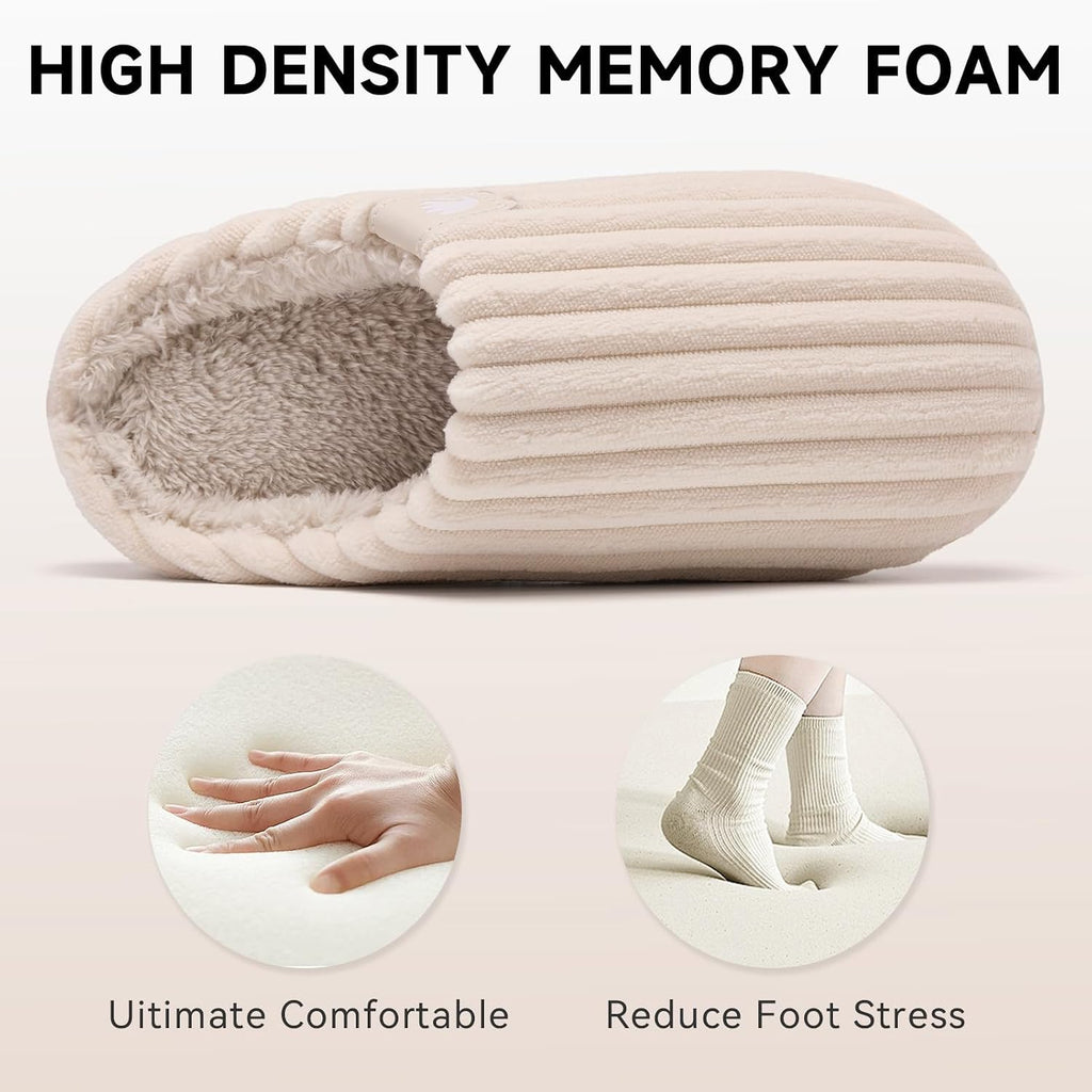 Slippers for Women,Memory Foam House Shoes for Men Casual Indoor/Outdoor Corduroy Womens Slippers with Faux Fur Lining