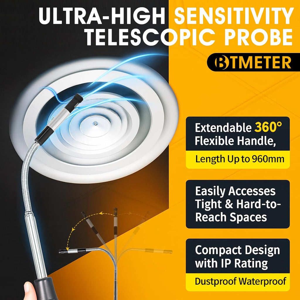 BTMETER BT-9000F Hot Wire Anemometer CFM Handheld Wind Speed Meter Gauges