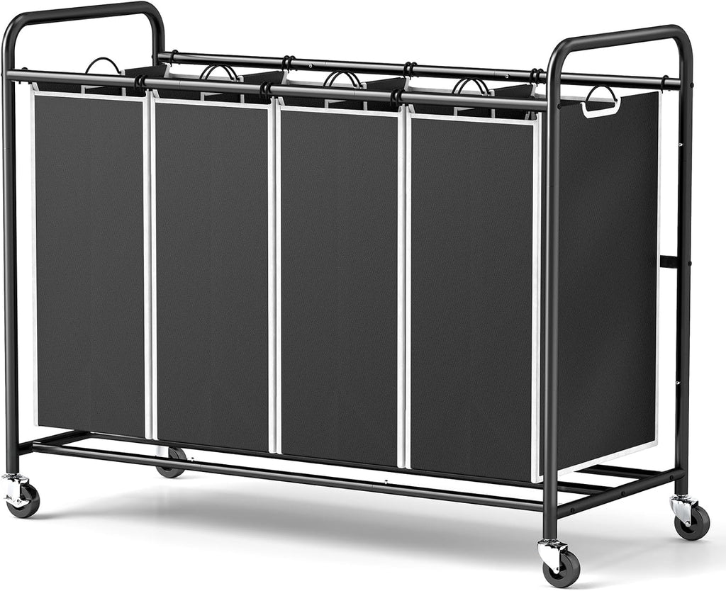 Laundry Hamper Sorter Cart, 4-Section Organizer with Lockable Wheels