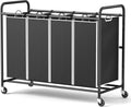Laundry Hamper Sorter Cart, 4-Section Organizer with Lockable Wheels