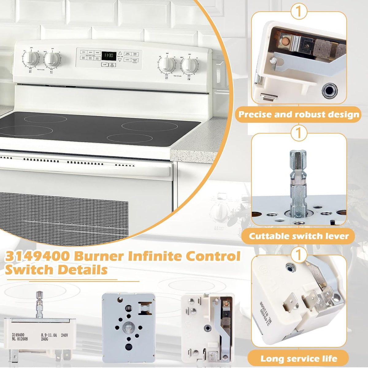 WP3149400 3148954 3148953 3149400 Range Surface Burner Infinite Switch