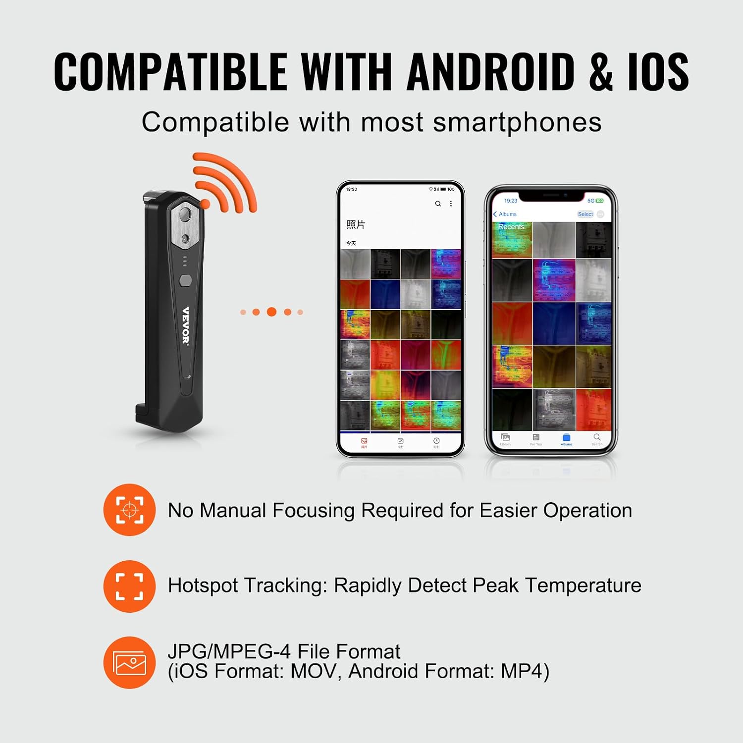 Thermal Imaging Camera for Android & iOS, 256 x 192 IR Resolution Wireless Infrared Thermal Imager with WiFi & Visual