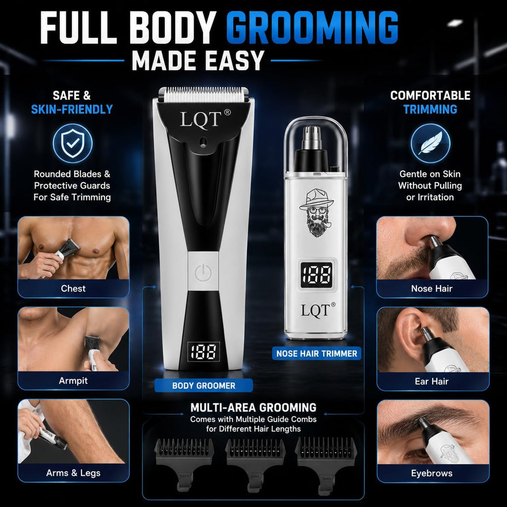 5-in-1 Hair Clippers for Men & Body Groomers White LED Display Cordless Clippers Set Beard Trimmer for Men Foil