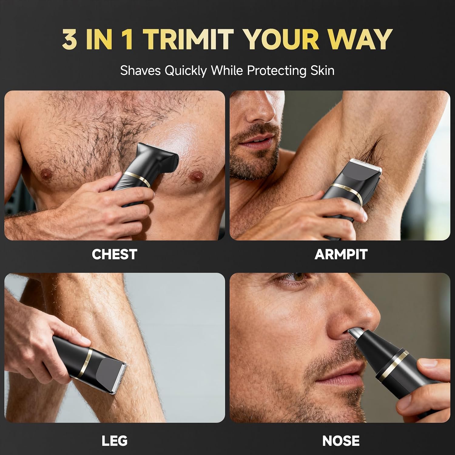 Beard Trimmer for Men, IPX7 Waterproof Body Hair Trimmer Electric Razor Shaver Body Grooming Kit Wet/Dry Use for