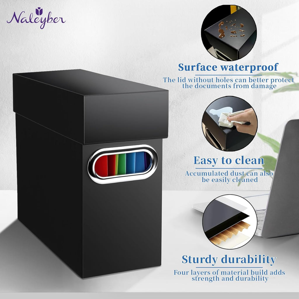 File Organizer Box with Lid & Handle, Thickened Cardboard Hanging File Folder Storage Boxes for Letter Size, Portable