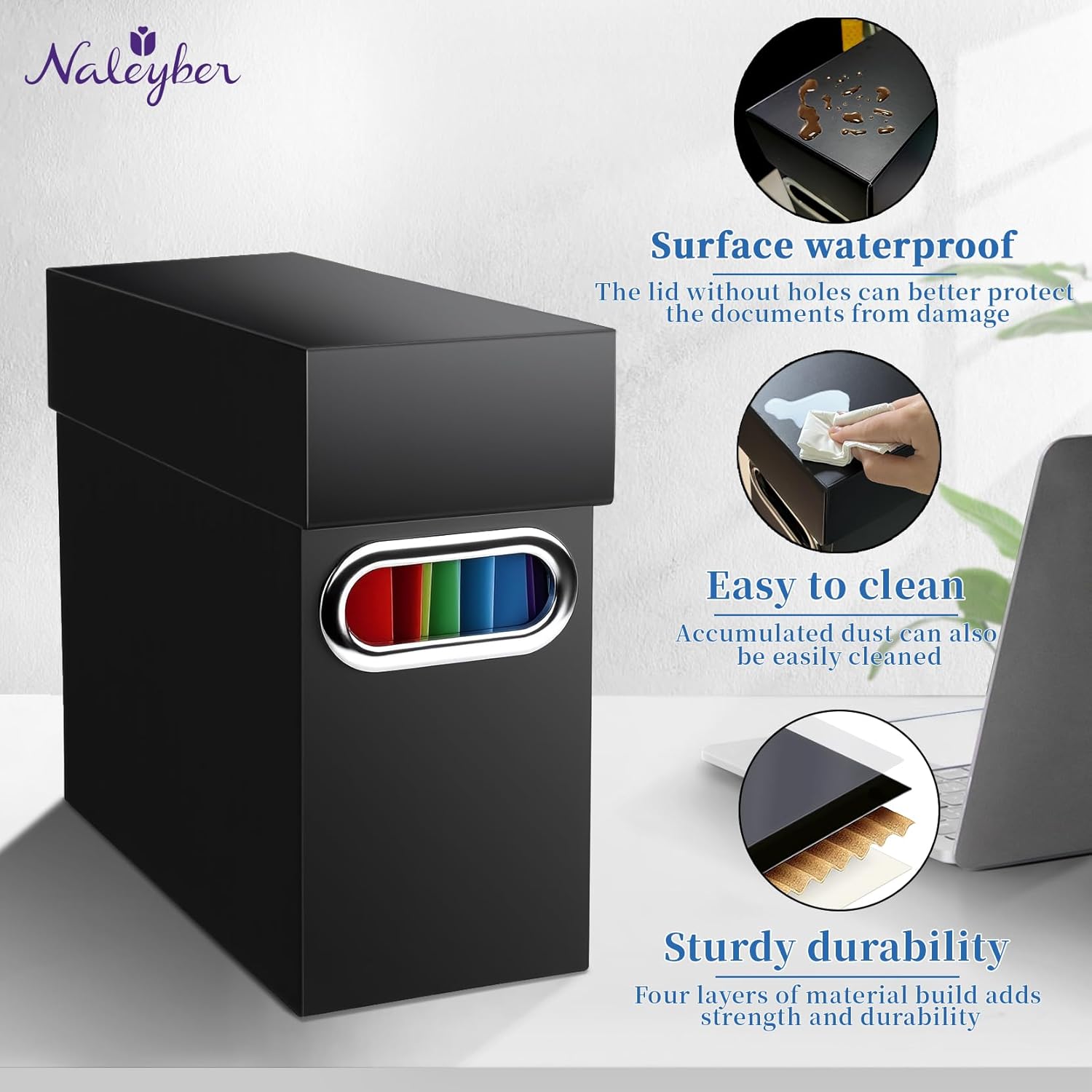 File Organizer Box with Lid & Handle, Thickened Cardboard Hanging File Folder Storage Boxes for Letter Size, Portable