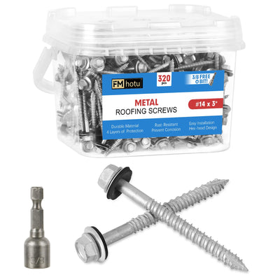 #14×3Inch Metal Roofing Screws 320-PCS Hex Head Rustpert Coating Screws