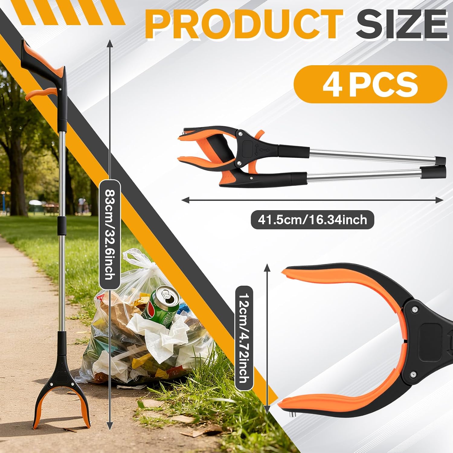 Grabber Reacher Tool - 32” Extra Long Foldable Gripper and Reaching Tool - 4 Pack Heavy Duty Pick Up Stick Grabbers
