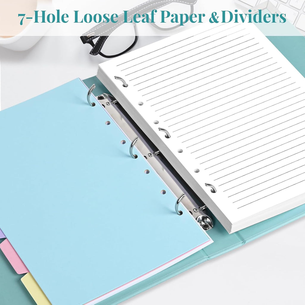 A5 Refill Paper, 7-Hole Planner Inserts for A5 Binder Budget Planner Journals Notebook, Loose Leaf Lined Paper with