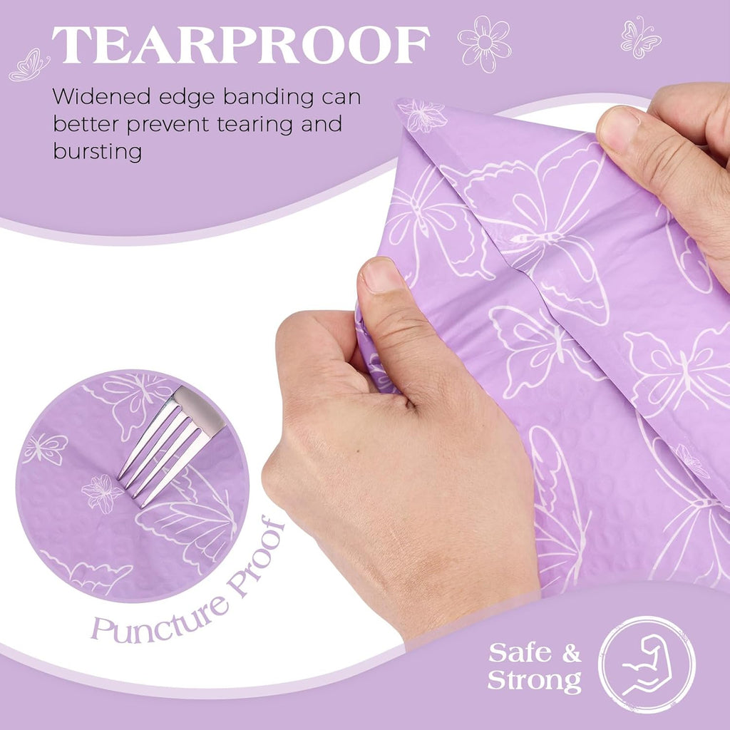 Cute Design Bubble Mailers 8.5x12 Inch 40 Pack Purple Butterfly