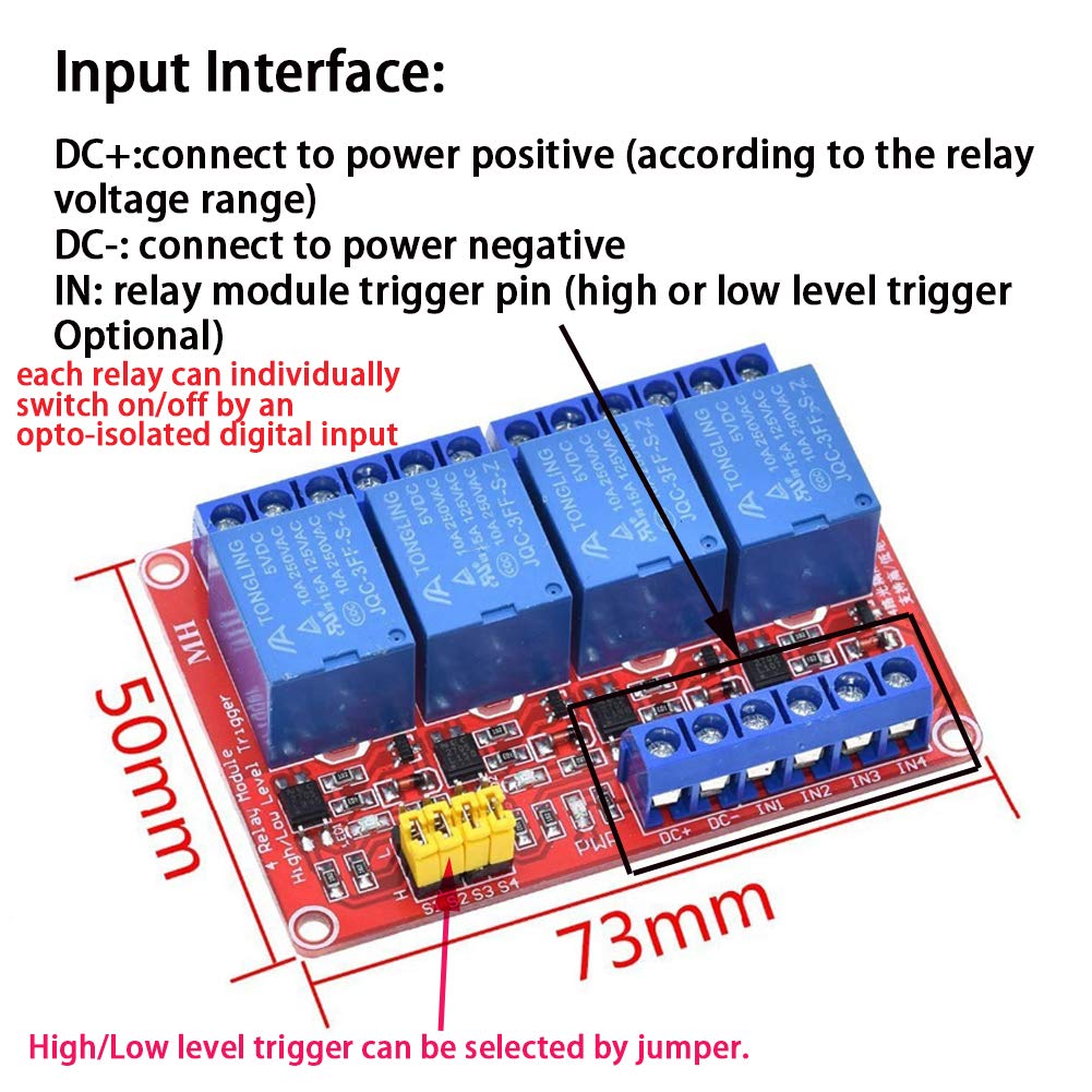 2PCS 5V 4 Channel Relay with Optocoupler High/Low Level Trigger