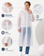 Rain Ponchos for Adults-4 Pack Reusable EVA Waterproof Rain Jackets, White